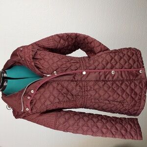 Mark  New York - Burgandy quilted Woman's winter jacket w/ hood